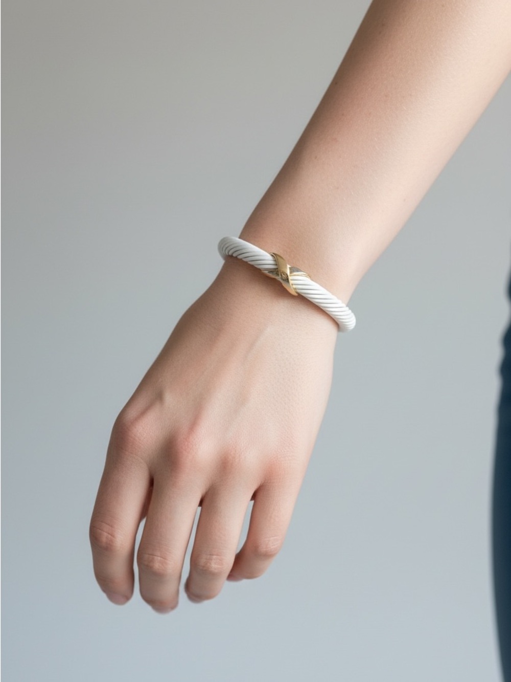 10/14 White Twisted Cable Bracelet with Gold Accent
